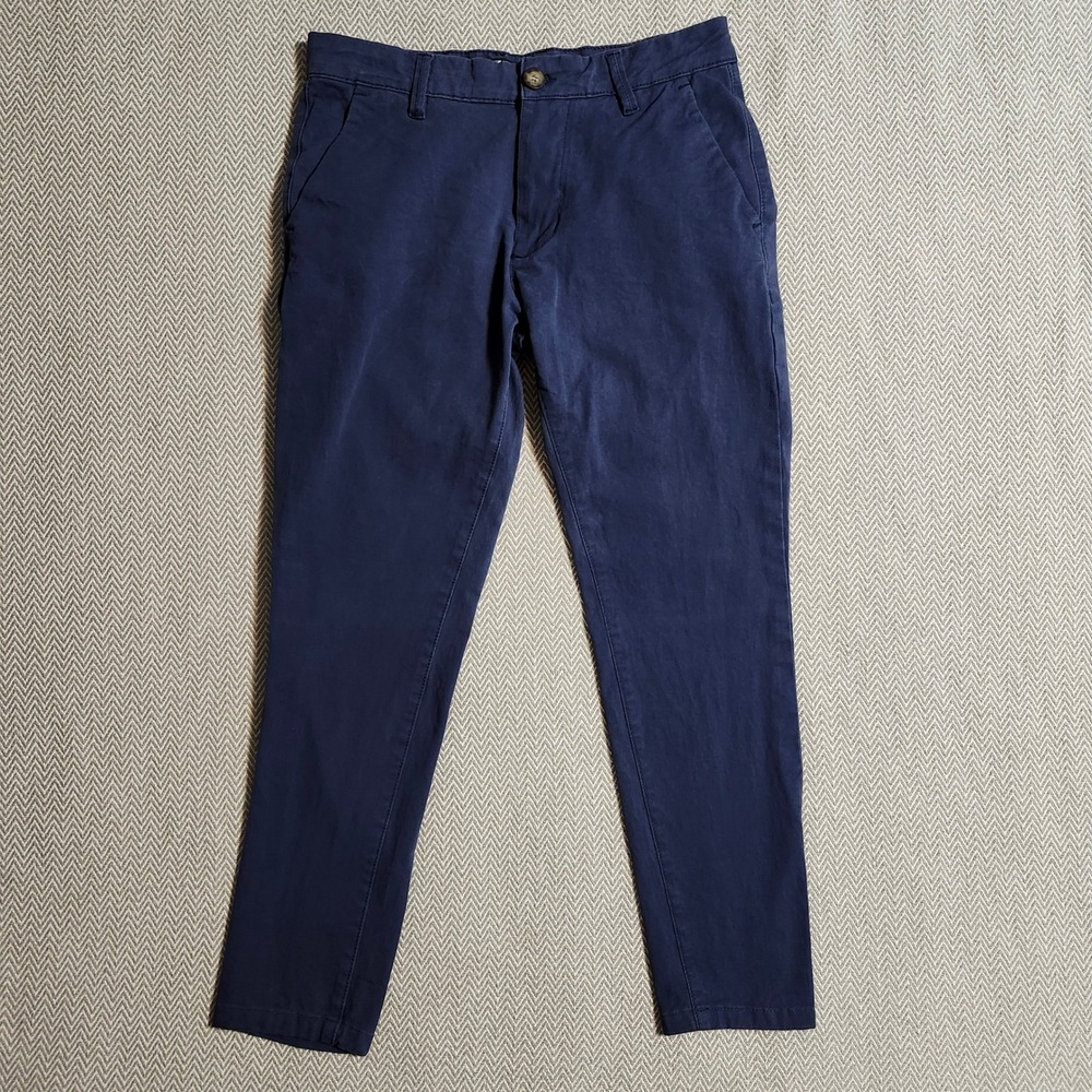 Zara Man Navy Blue Slim Chino Pants Men 34 Cotton Blend Trousers Business Casual